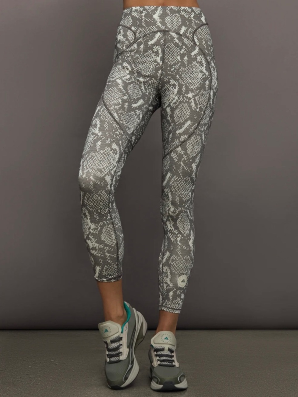 Adidas by Stella McCartney Snake Print Training Leggings Almond Milk & Charcoal